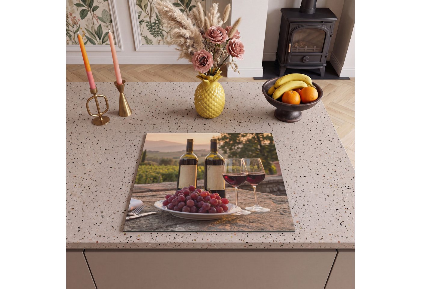 MuchoWow Herd-Abdeckplatte Wein - Gläser - Trauben - Weinberg, Vinyl, (1 tlg), Ceranfeldabdeckung Küche, Herdabdeckplatte Einteilig, 60x52 cm Bild 5