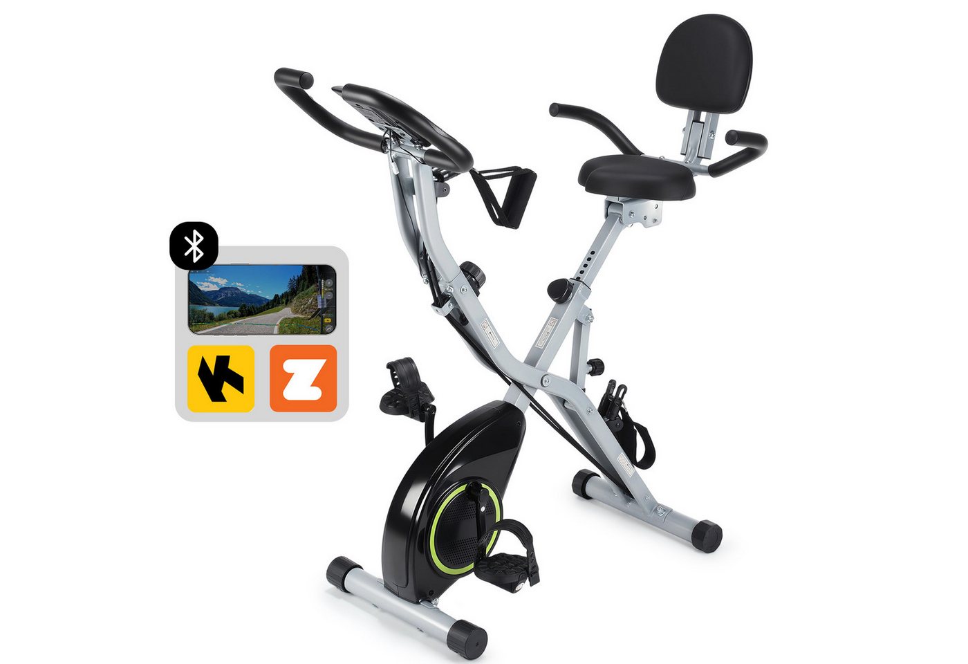 kehot Heimtrainer Heimtrainer Fahrrad klappbar mit Bluetooth und Magnetwiderstand (Indoor Bike mit Kinomap- und Zwift-Kompatibilität, Fitnessbike mit LCD-Display und Pulssensoren), X-Bike mit Rückenlehne, bis 145 kg belastbar Bild 2