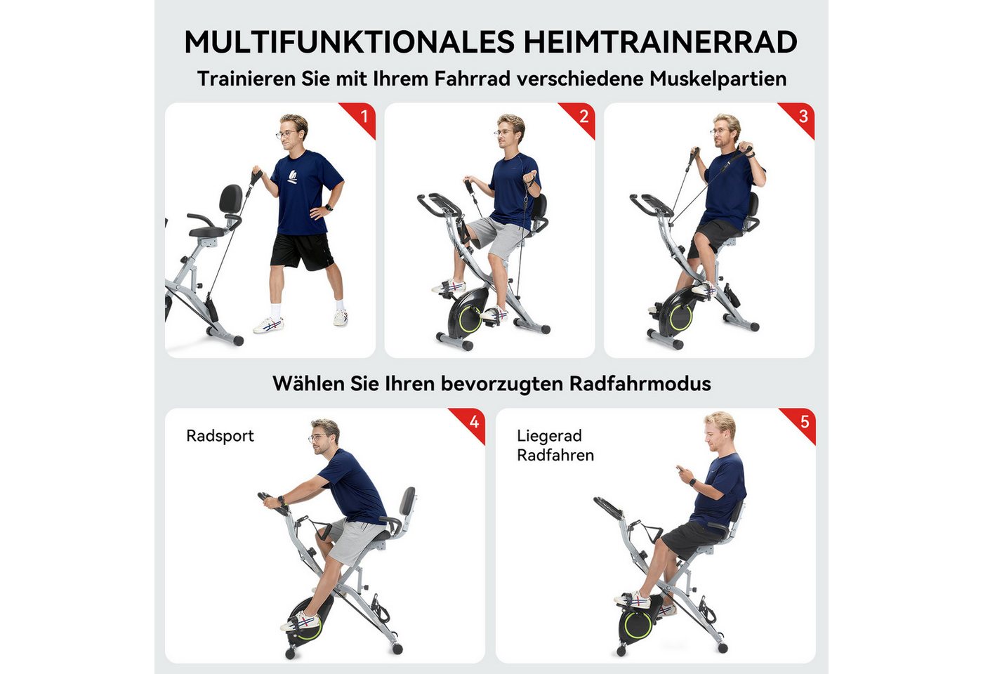 kehot Heimtrainer Heimtrainer Fahrrad klappbar mit Bluetooth und Magnetwiderstand (Indoor Bike mit Kinomap- und Zwift-Kompatibilität, Fitnessbike mit LCD-Display und Pulssensoren), X-Bike mit Rückenlehne, bis 145 kg belastbar Bild 4