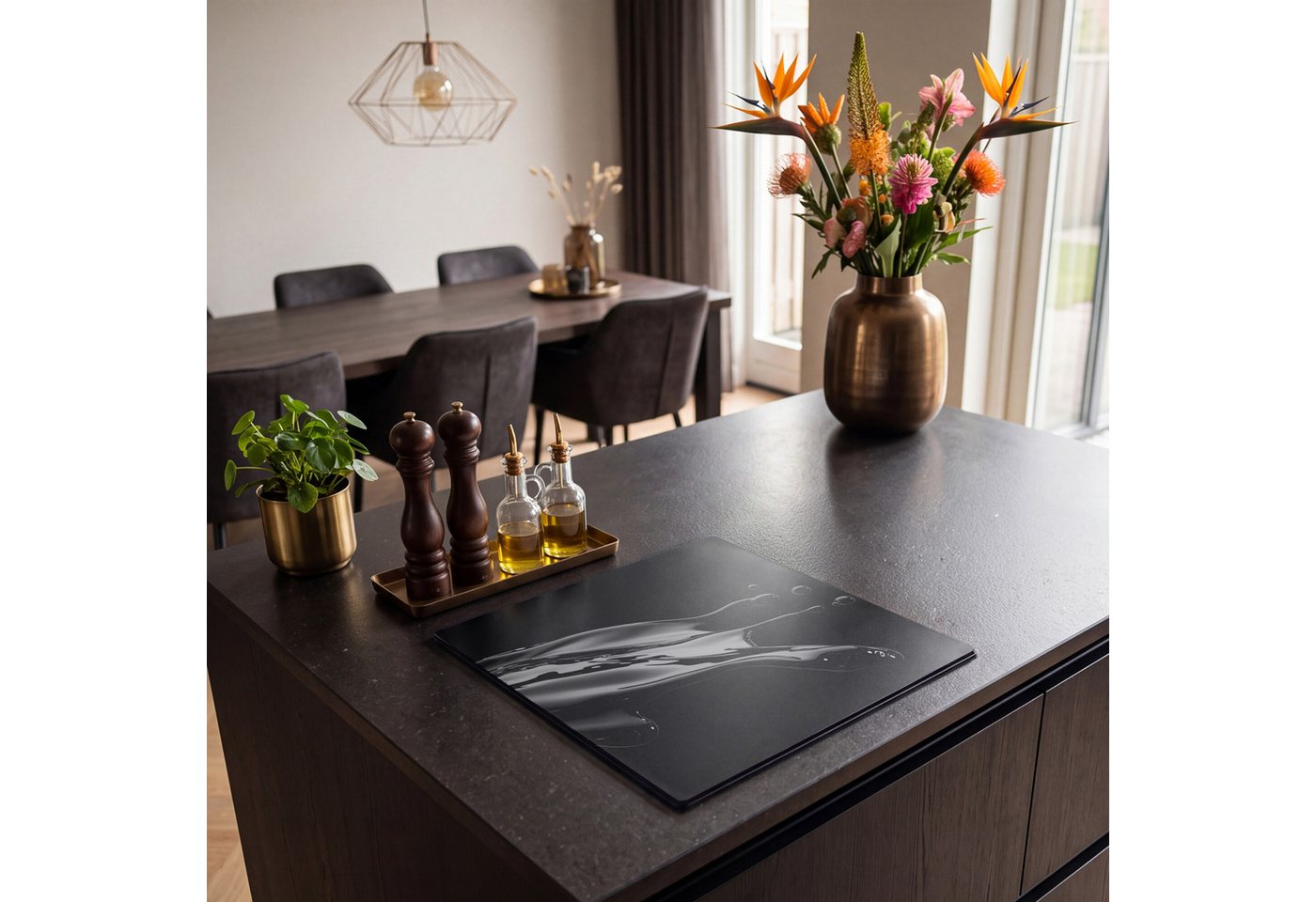 MuchoWow Herd-Abdeckplatte Schwarz - Spritzwasser - Wasser, Vinyl, (1 tlg), Cerankochfeld Abdeckung, Herd Abdeckplatten Vinyl, 58x59 cm Bild 3