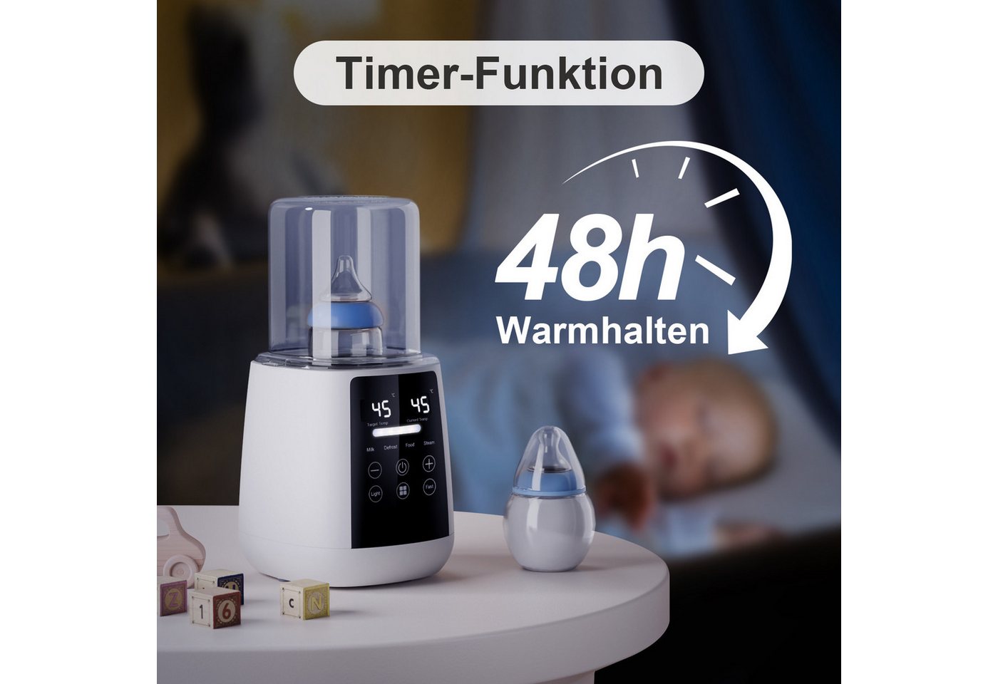 HS Onsing Babyflaschenwärmer 6-in-1 Babyfläschchenwärmer Sterilisator für Babyflaschen, präziser Temperaturkontrolle 24h-Wasserkonservierung Timer LCD-Display Bild 2