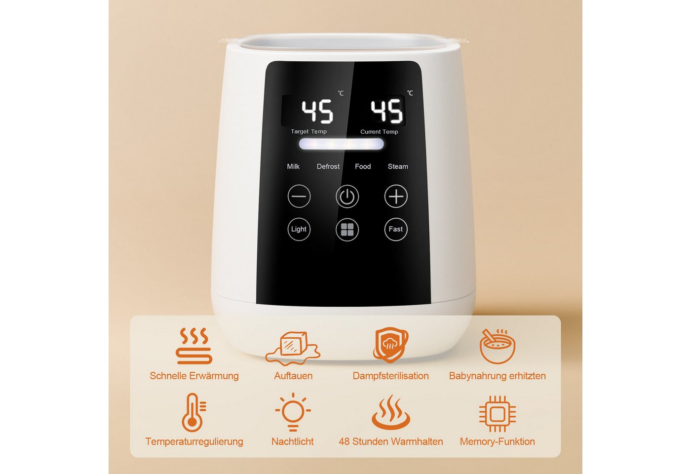 HS Onsing Babyflaschenwärmer 6-in-1 Babyfläschchenwärmer Sterilisator für Babyflaschen, präziser Temperaturkontrolle 24h-Wasserkonservierung Timer LCD-Display Bild 5