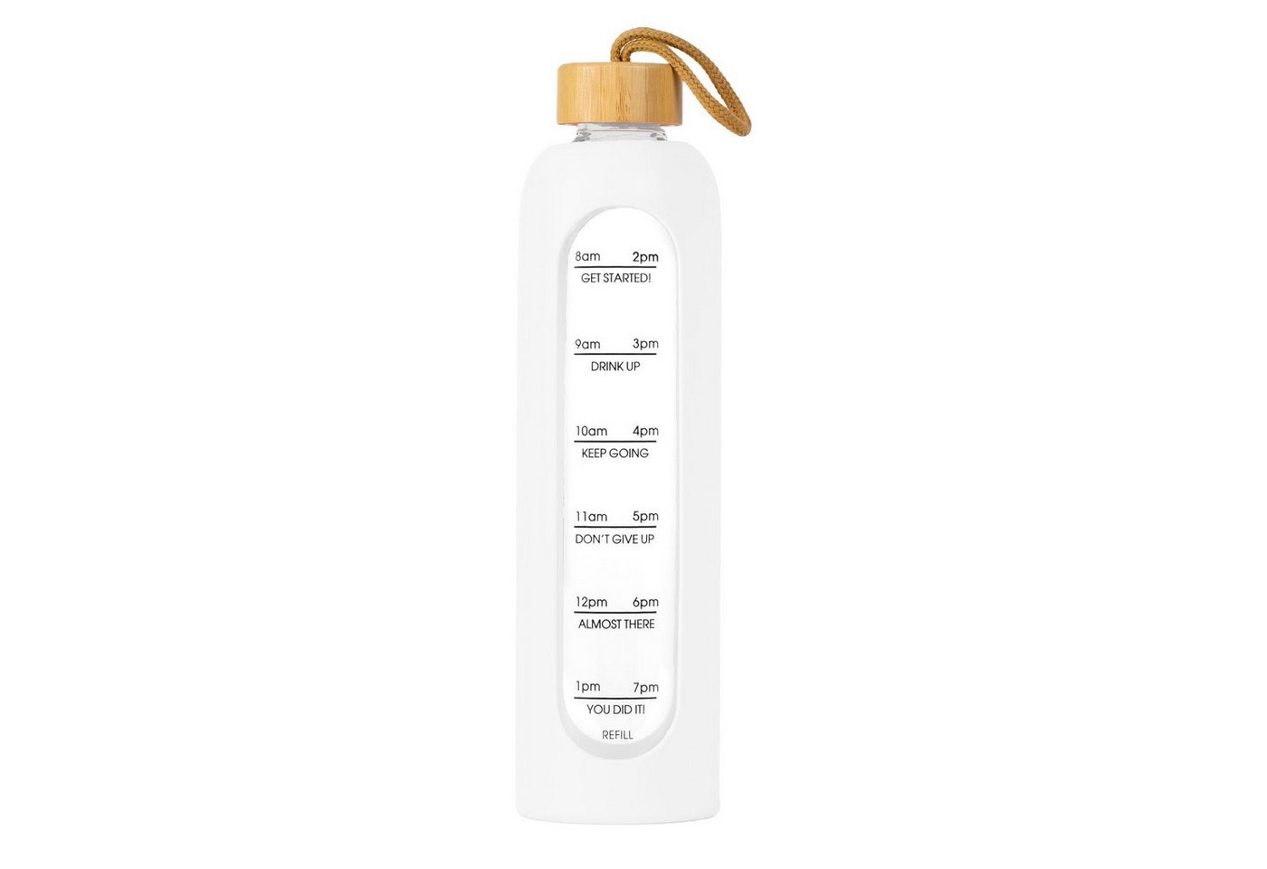 Intirilife Trinkflasche Trinkflasche 820 - 900 ml Glas Zeitmarkierung Sport Wasserflasche, Motivations Wasser Trinkflasche aus Glas mit Zeitmarkierung bis 900 ml Bild 5