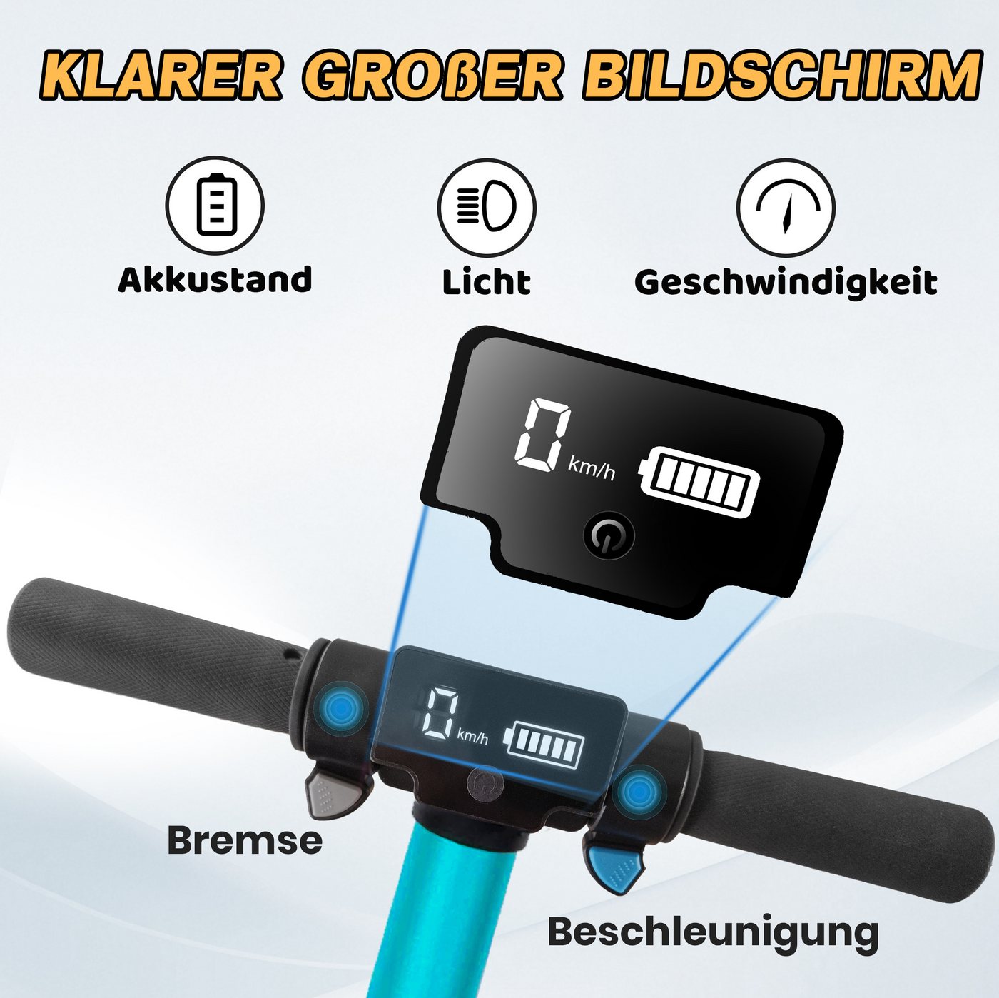 WHEELYOU E-Scooter Kinder ab 6 Jahre, klappbar, 10km, Bunte Leuchten, Jungen und Mädchen, 150 W, 14 km/h, (für Jungen und Mädchen, max. 50kg, faltbar, Aluminiumrahmen), Elektro-Kinderroller, Lenksäulenlicht, mit Haken, EBS + Fußbremse Bild 3