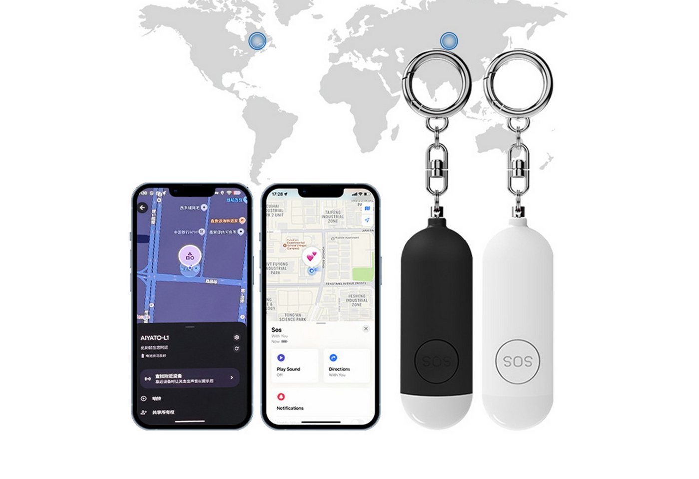 KINSI Persönlicher Sicherheitsalarm mit GPS-Ortung,Kompatibel mit Apple GPS-Tracker (Tragbarer Sicherheitsanhänger fürfür Damen,Kinder & Haustiere) Bild 5