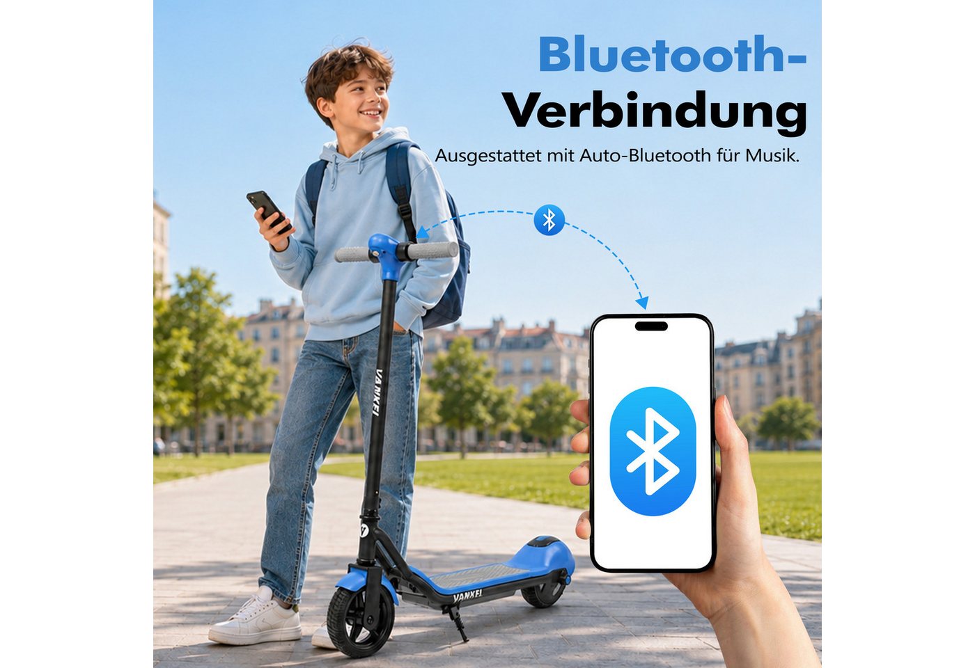 WHEELYOU E-Scooter Kinder ab 6 Jahren, Elektro Kinderroller, Bunte Leuchten, Cityroller, 110 W, mit Bluetooth-Lautsprecher, 6,5 Zoll E-roller, Cityroller, E-Bremse Bild 2