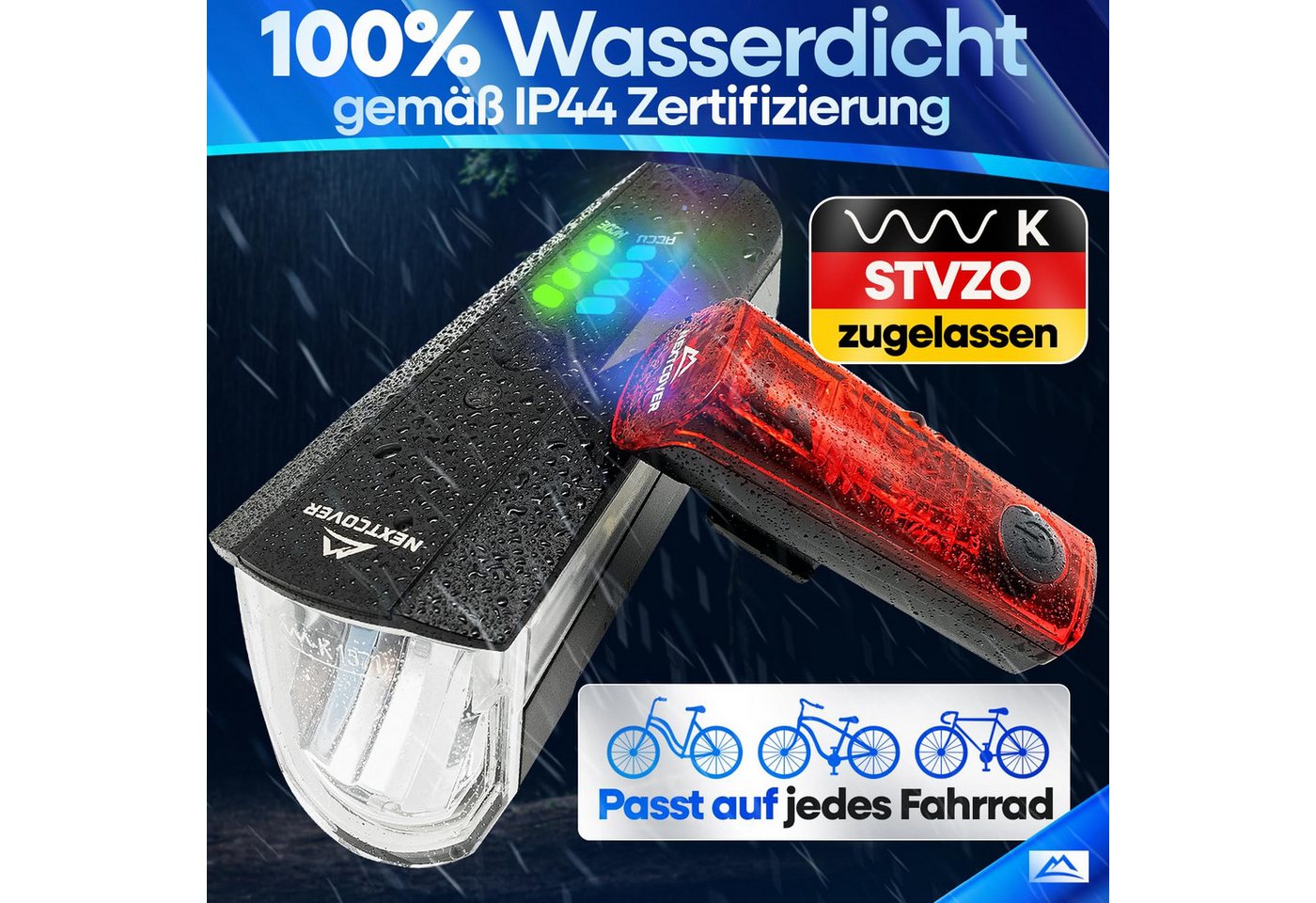 Nextcover Fahrradbeleuchtung LightSense Set mit Lichtsensor & Akku, StVZO, LED vorne & hinten Bild 5
