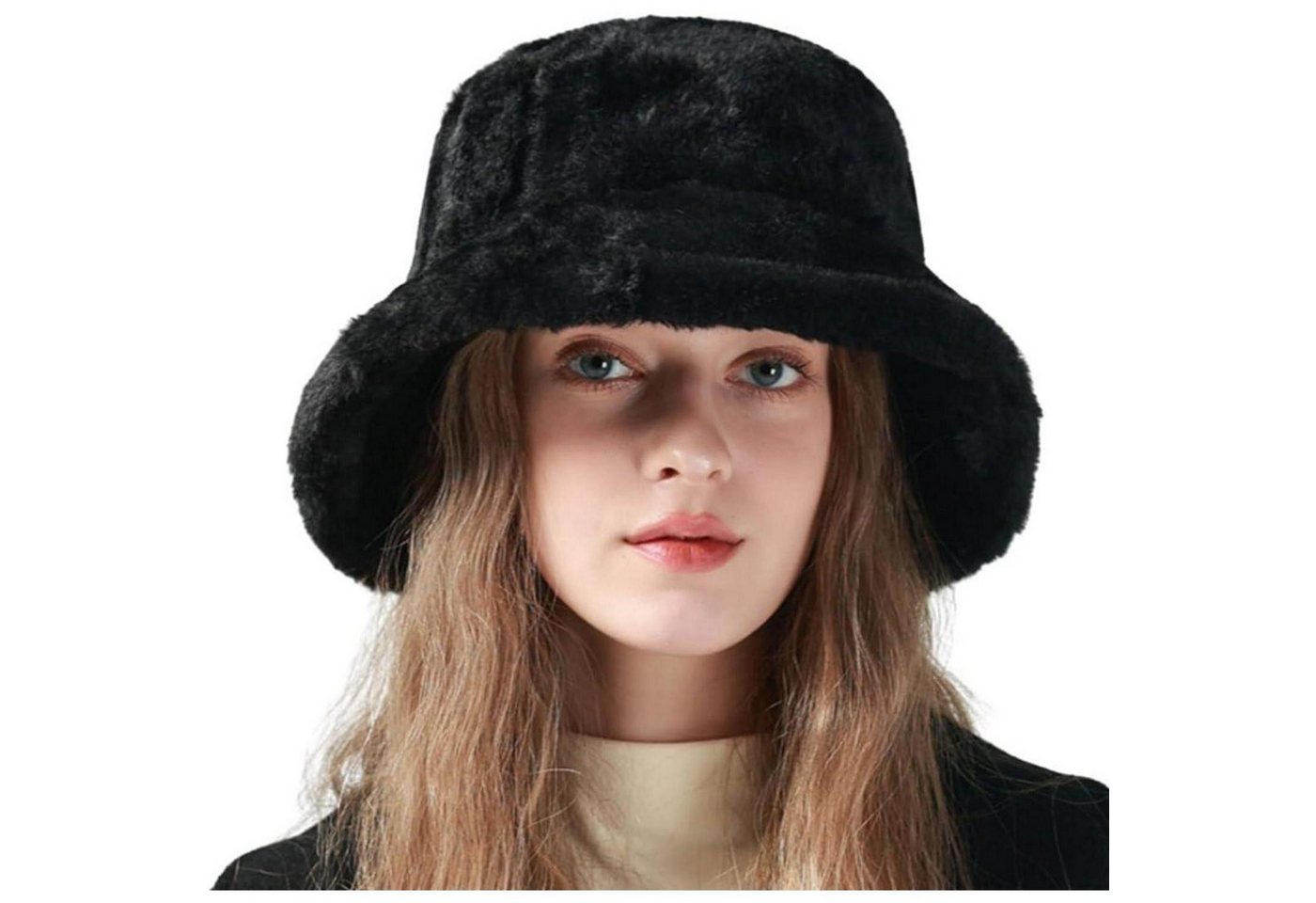 LuxusKollektion Fischerhut Fischermütze Damen Winter Flausch Fuzzy Einheitsgröße-M B1# Schwarz Bild 3