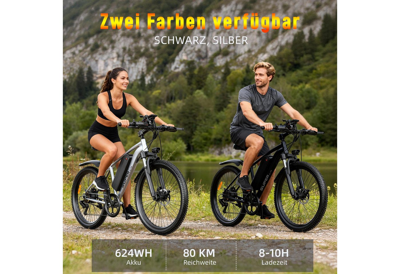 ZWHEEL E-Bike Cityrad Herren Damen E-Mountainbike 26 Zoll 250W 624Wh 80km Shimano 7-Gang, Kettenschaltung, Heckmotor, 624 Wh, (Beleuchtungsset mit Batterieladegerät, Batterieschlüssel, Werkzeug), 25 km/h 160mm Scheibenbremsen LED-Scheinwerfer Federgabel 23 kg Bild 2
