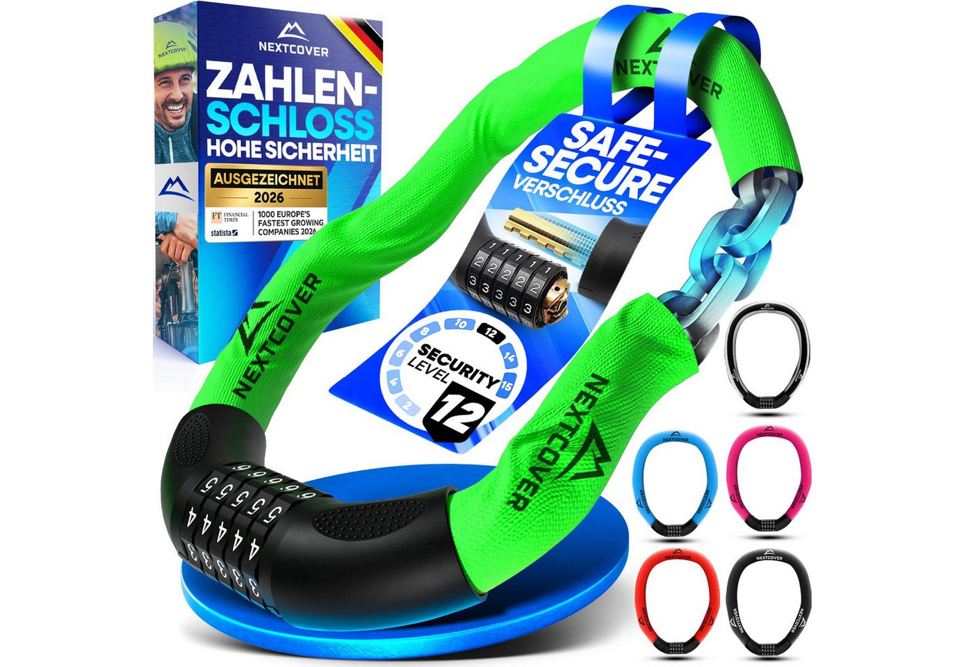 Nextcover Kettenschloss LockPro mit 5-stelligem Zahlencode, für E-Bike & Fahrrad, 6-mm-Kette Bild 2