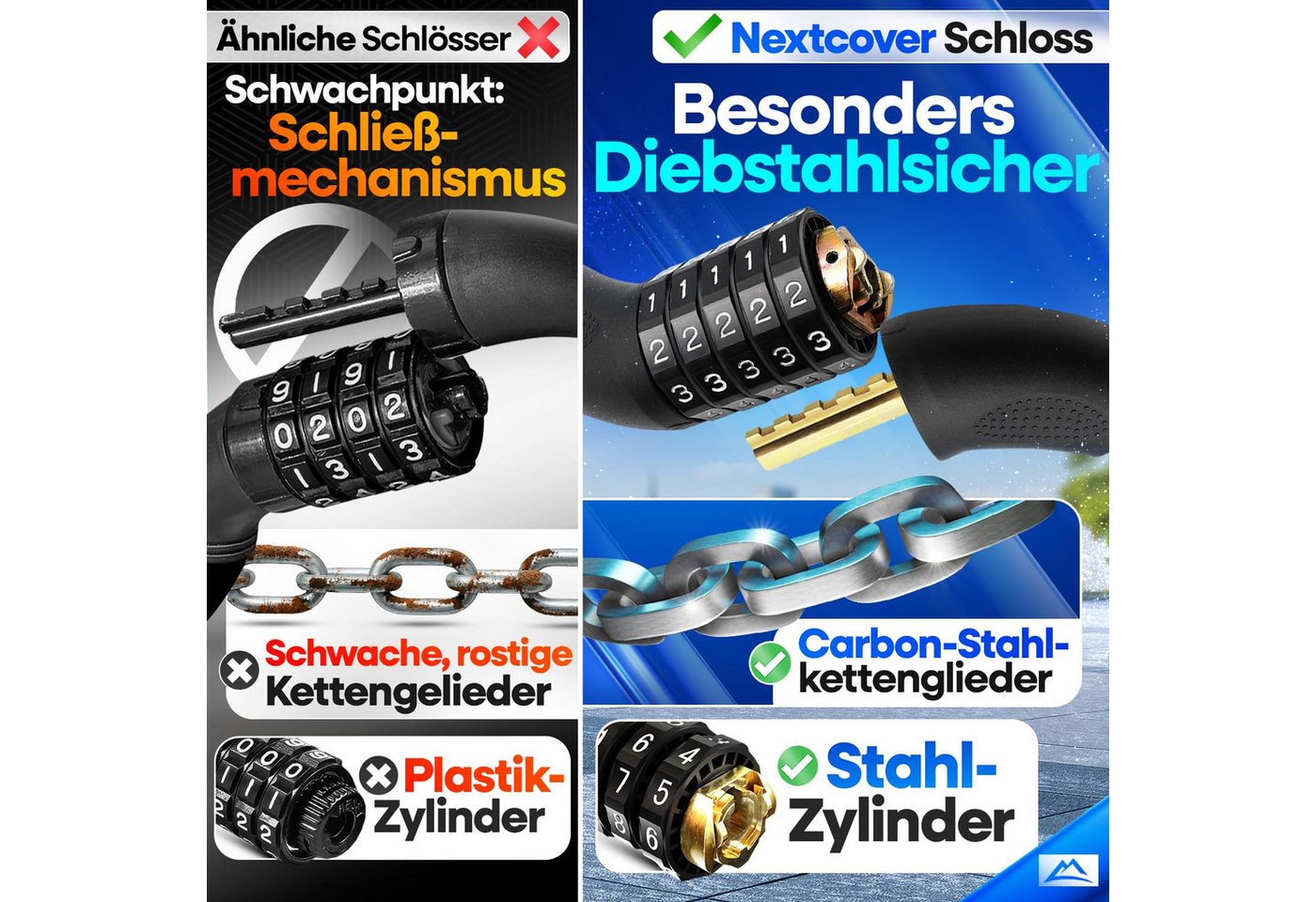 Nextcover Kettenschloss LockPro mit 5-stelligem Zahlencode, für E-Bike & Fahrrad, 6-mm-Kette Bild 3