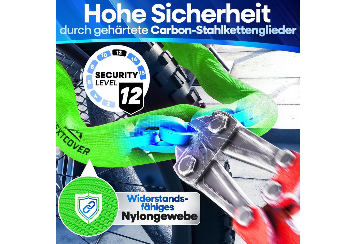 Nextcover Kettenschloss LockPro mit 5-stelligem Zahlencode, für E-Bike & Fahrrad, 6-mm-Kette Bild 5
