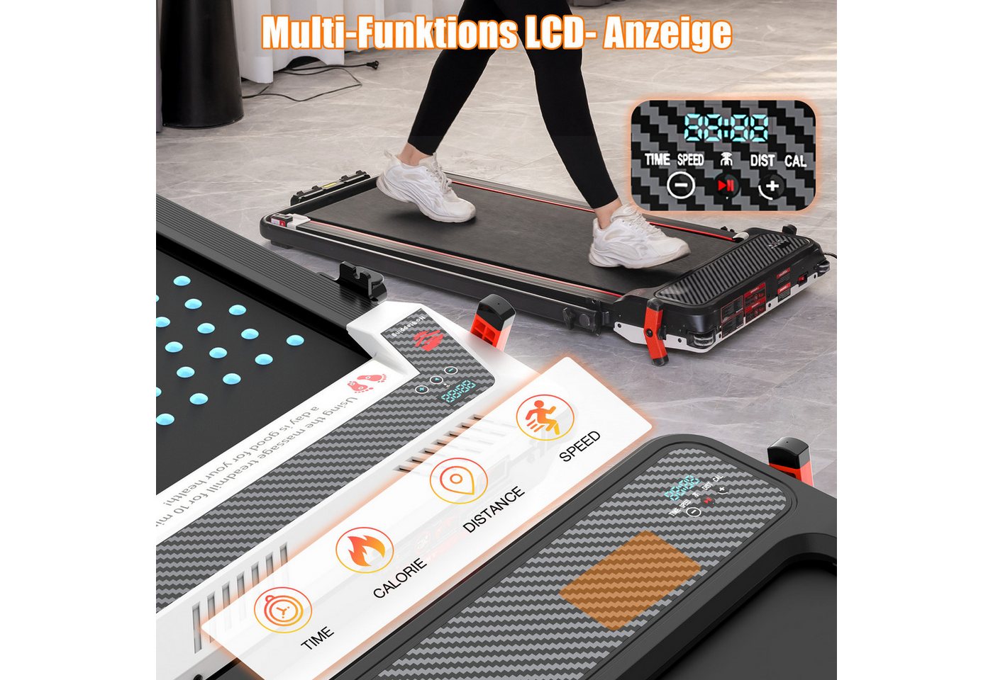 CITYSPORTS Laufband Heim-Laufbänder mit Fußmassagematte-Funktion,mit Steigung, beidseitig (Mit Tools und Schmiermitteln), 440W Bürstenloser Motor, 1-6KM/H, max. Last 120KG, Walking/Jogging Pad