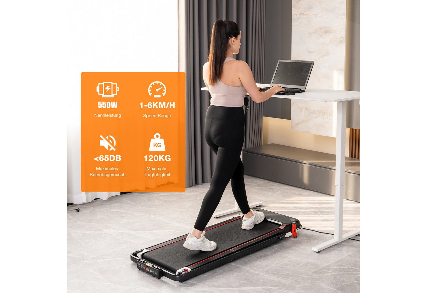 CITYSPORTS Laufband Heim-Laufbänder mit Fußmassagematte-Funktion,mit Steigung, beidseitig (Mit Tools und Schmiermitteln), 440W Bürstenloser Motor, 1-6KM/H, max. Last 120KG, Walking/Jogging Pad Bild 5