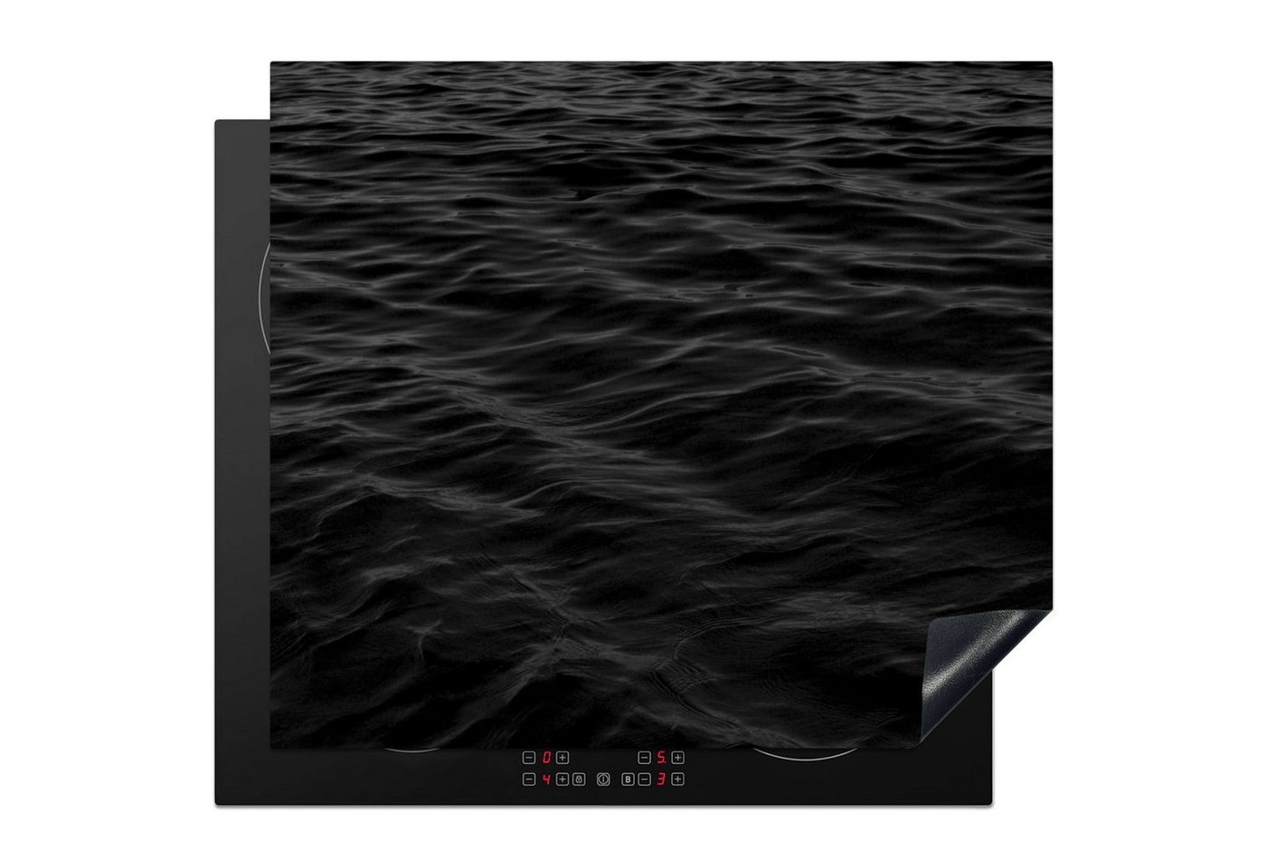 MuchoWow Herd-Abdeckplatte Wellen - Wasser - Schwarz - Weiß, Vinyl, (1 tlg), Abdeckplatte für Ceranfeld, Herd Inductionsmatte, 57.6x51.6 cm Bild 3
