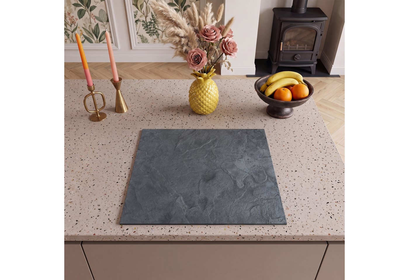 MuchoWow Herd-Abdeckplatte Beton - Induktionsschutz - Induktionsmatte - Grau - Industrie, Vinyl, (1 tlg), Abdeckplatte für Ceranfeld, Herd Inductionsmatte, 57.6x51.6 cm