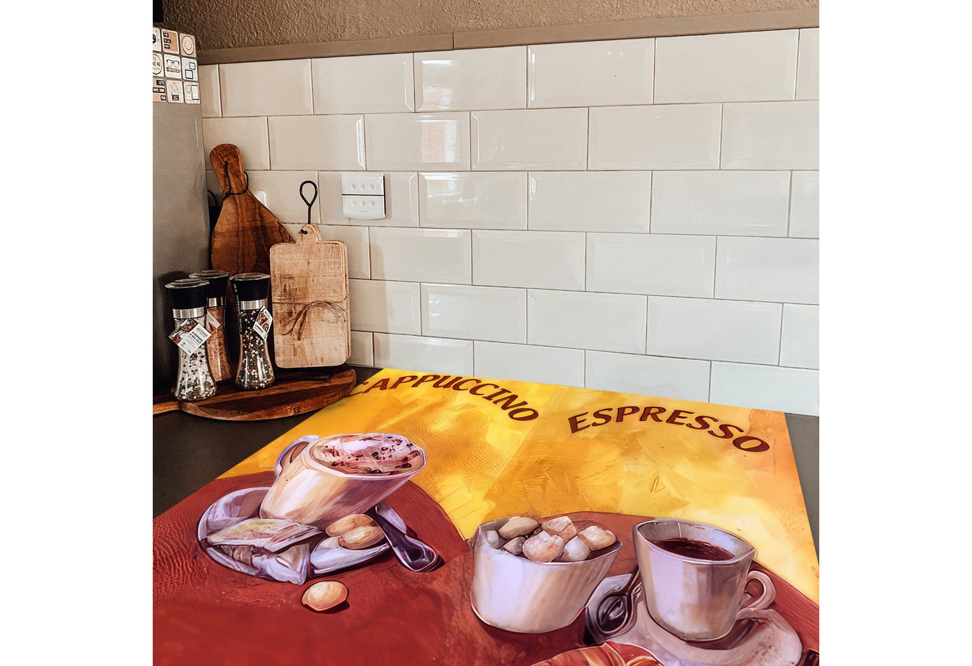 MuchoWow Herd-Abdeckplatte Cappuccino - Espresso - Kaffee - Vintage, Vinyl, (1 tlg), Küche Herdabdeckung Ceranfeld Induktionsfeld Vinyl, 60x60 cm