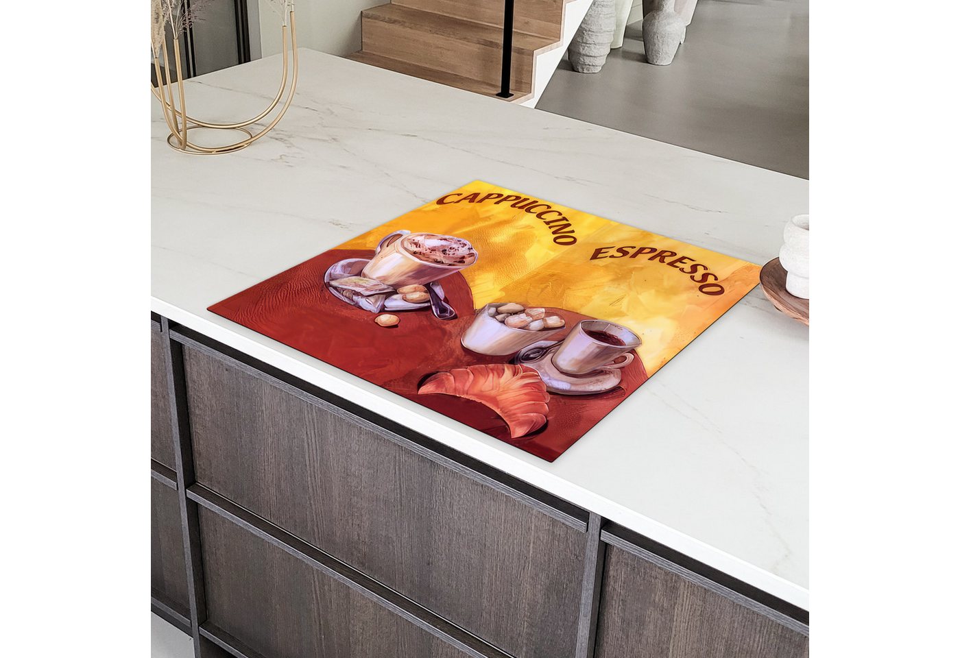 MuchoWow Herd-Abdeckplatte Cappuccino - Espresso - Kaffee - Vintage, Vinyl, (1 tlg), Küche Herdabdeckung Ceranfeld Induktionsfeld Vinyl, 60x60 cm Bild 2