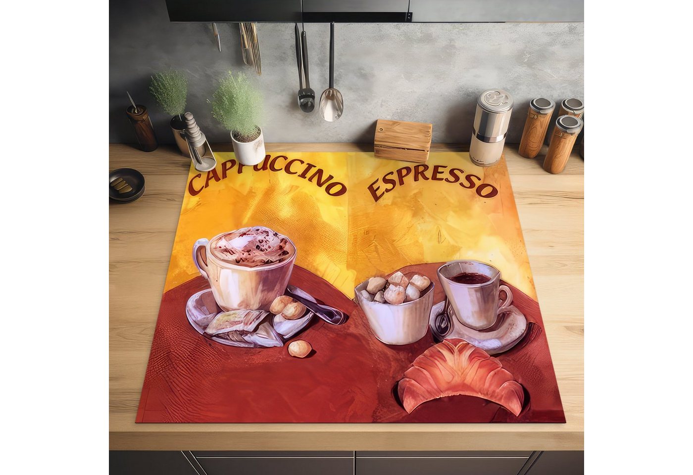 MuchoWow Herd-Abdeckplatte Cappuccino - Espresso - Kaffee - Vintage, Vinyl, (1 tlg), Küche Herdabdeckung Ceranfeld Induktionsfeld Vinyl, 60x60 cm Bild 3