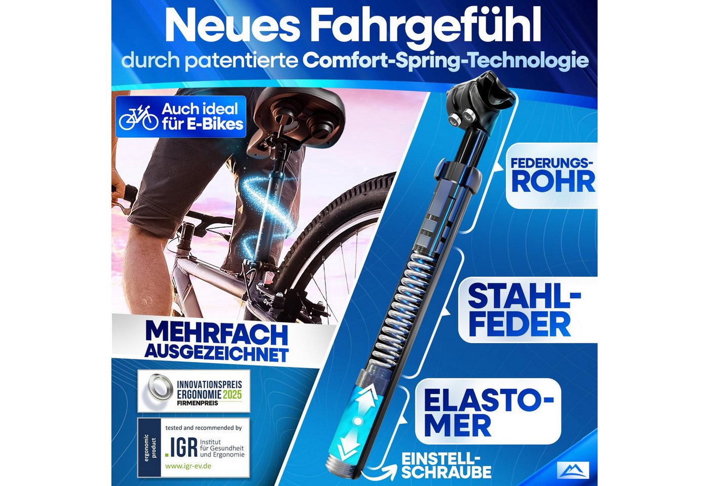 Nextcover Sattelstütze gefedert, Aluminium, für E-Bike, Standard oder Pro, Ø 27,2 bis 34,9 mm Bild 2