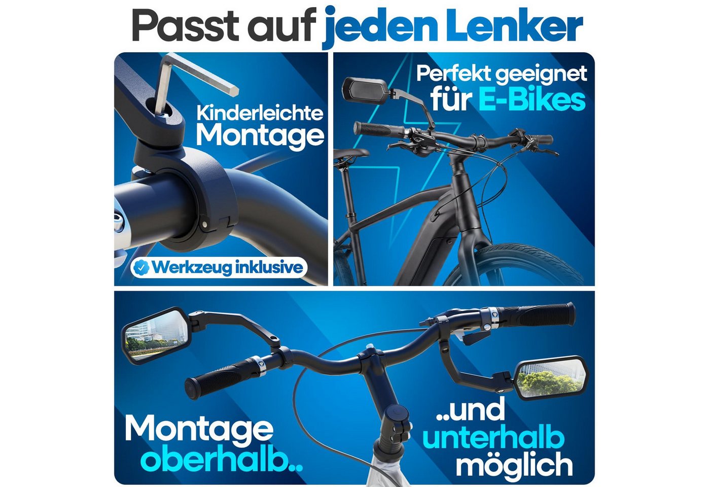Nextcover Fahrradspiegel ProVision mit Echtglas, für E-Bike & Pedelec, Lenker Ø 22,2 mm