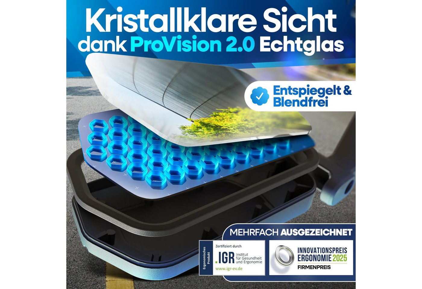 Nextcover Fahrradspiegel ProVision mit Echtglas, für E-Bike & Pedelec, Lenker Ø 22,2 mm Bild 5