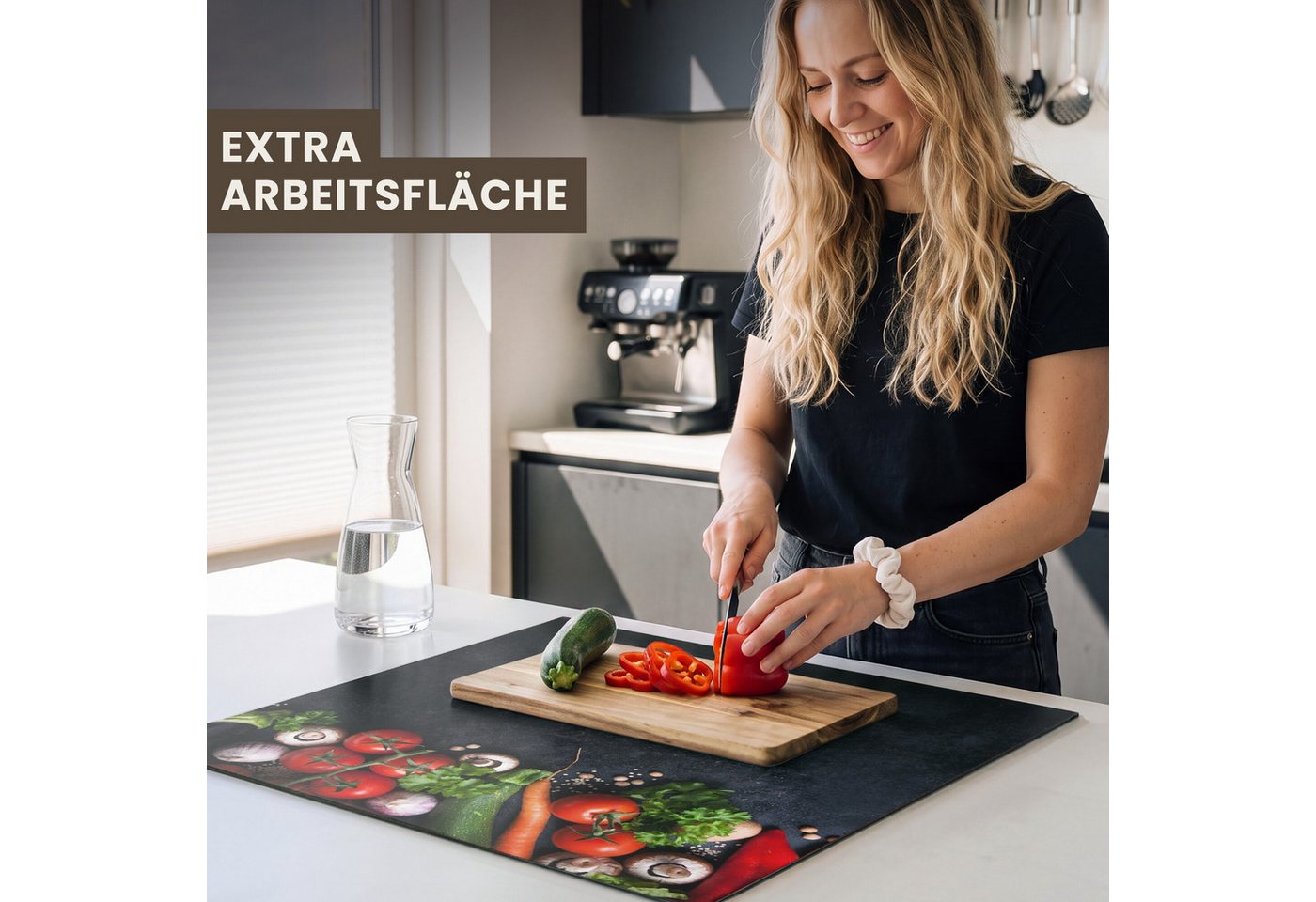 MuchoWow Herd-Abdeckplatte Gemüse - Kräuter - Gewürze - Schwarz - Rustikal - Küche, Vinyl, (1 tlg), Cerankochfeld Abdeckung, Herd Abdeckplatten Vinyl, 58x59 cm Bild 2