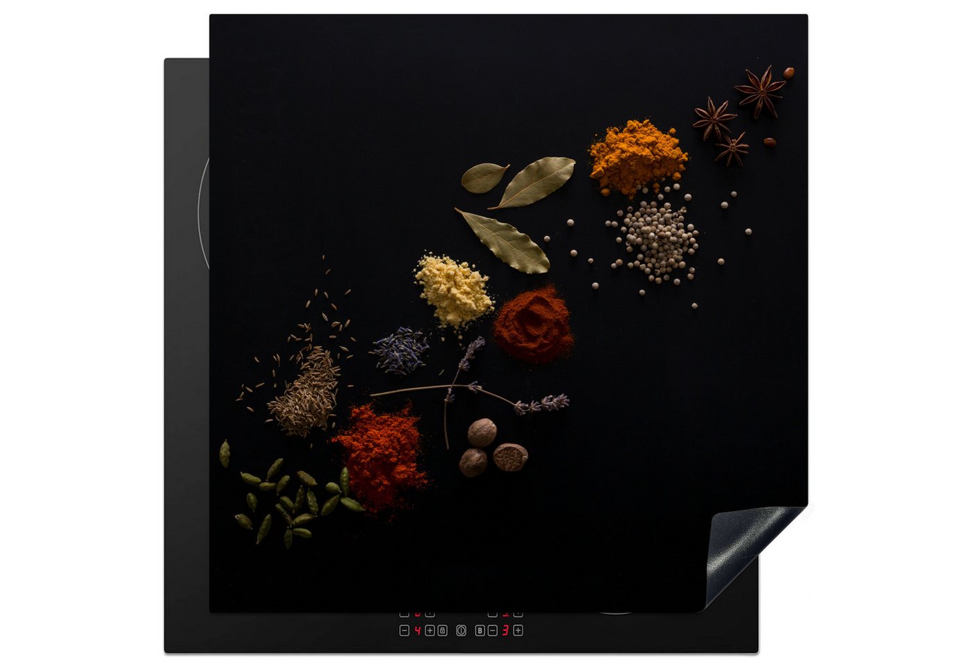 MuchoWow Herd-Abdeckplatte Kräuter - Schwarz - Gewürze - Küche - Kochen, Vinyl, (1 tlg), Küche Herdabdeckung Ceranfeld Induktionsfeld Vinyl, 60x60 cm Bild 2