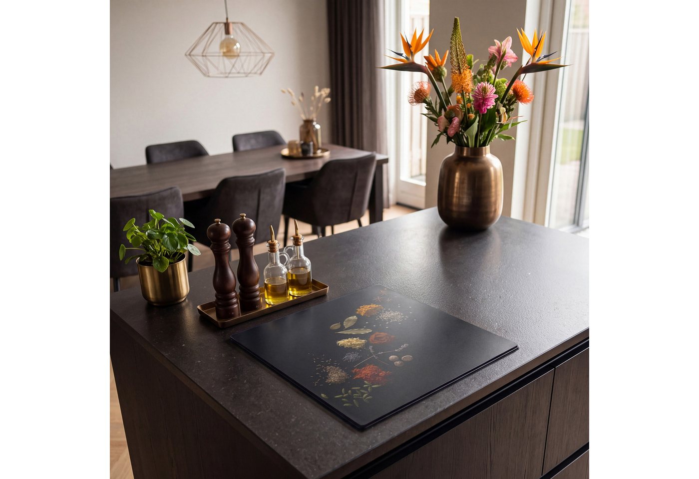 MuchoWow Herd-Abdeckplatte Kräuter - Schwarz - Gewürze - Küche - Kochen, Vinyl, (1 tlg), Küche Herdabdeckung Ceranfeld Induktionsfeld Vinyl, 60x60 cm Bild 3