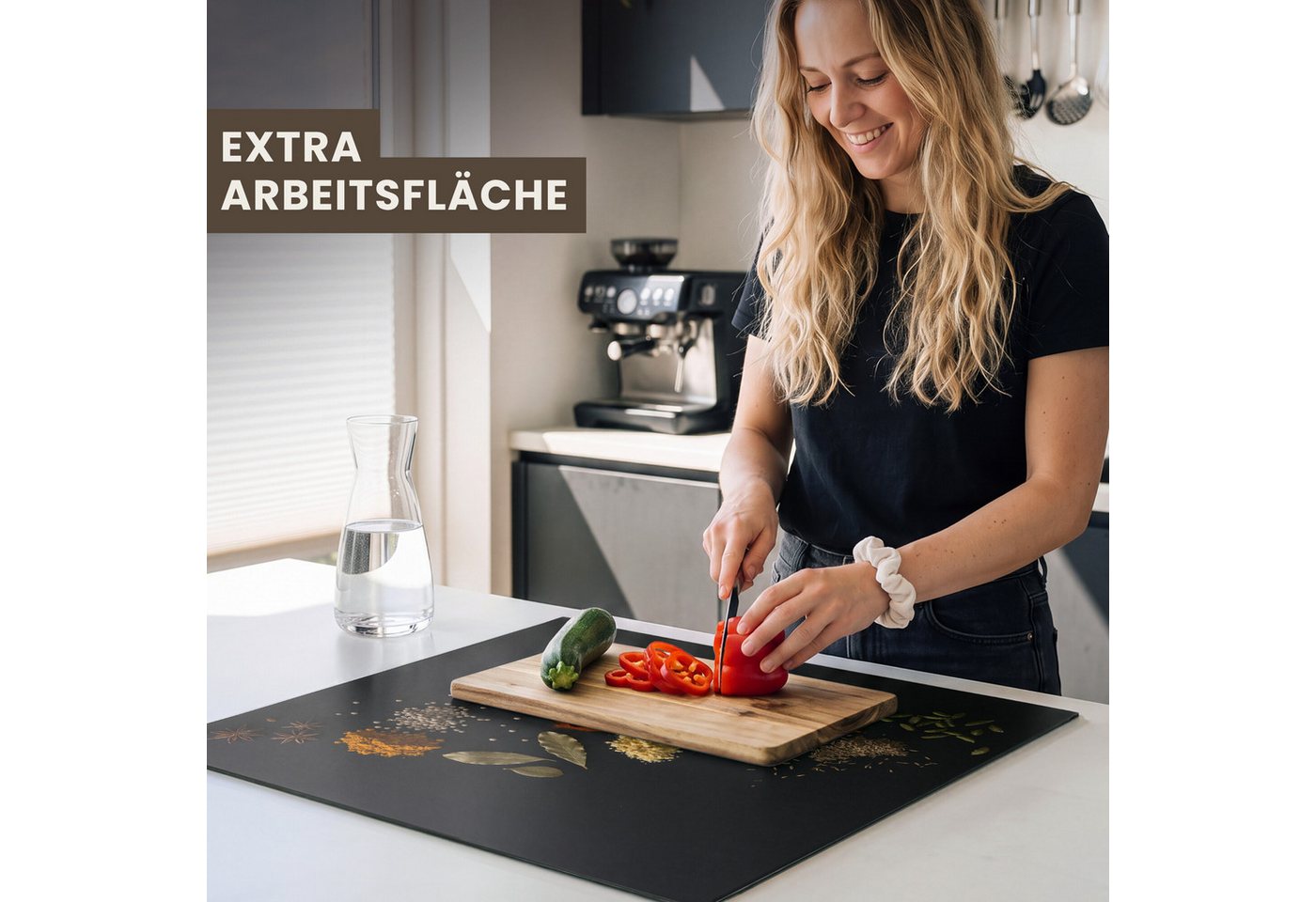 MuchoWow Herd-Abdeckplatte Kräuter - Schwarz - Gewürze - Küche - Kochen, Vinyl, (1 tlg), Küche Herdabdeckung Ceranfeld Induktionsfeld Vinyl, 60x60 cm Bild 4