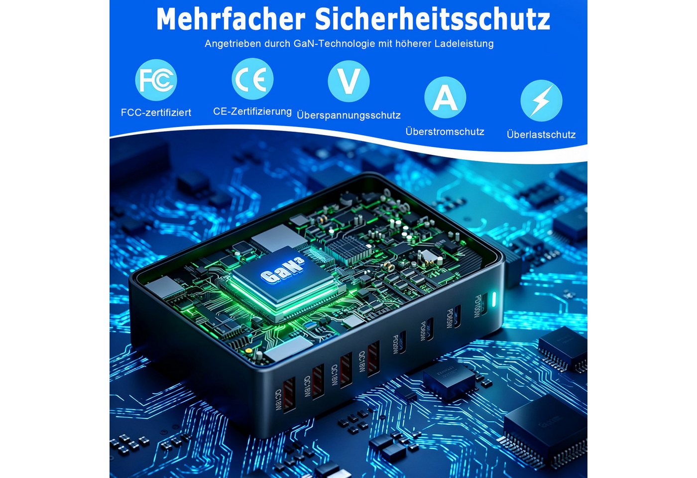 AKKEE 320W GaN 8 Ports USB Schnellladegerät Ladestation mit 5 USB-C USB-Ladegerät (Charger PD PPS 100W 65W USB C Netzteil für MacBook Pro/Air,iPad) Bild 4