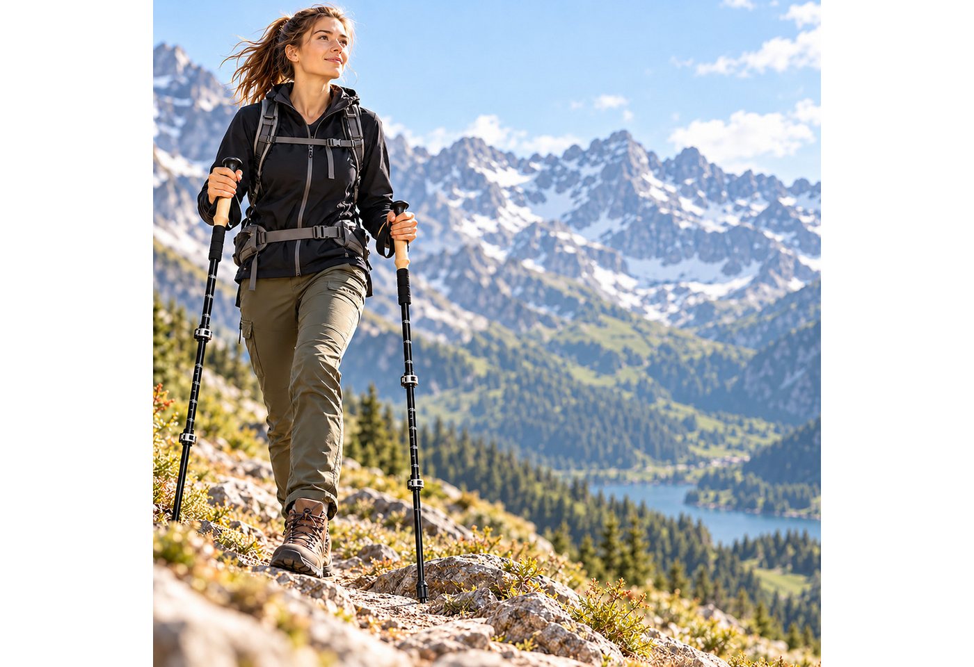 relaxdays Trekking-Stöcke Wanderstöcke Teleskop 2er Set (2 St), schwarz