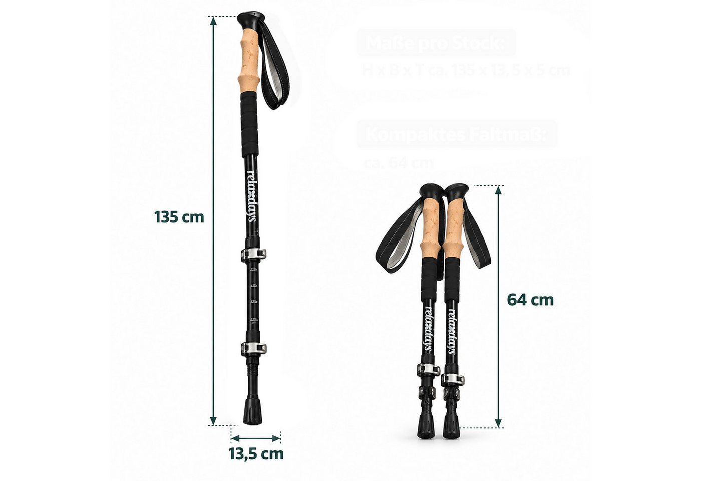 relaxdays Trekking-Stöcke Wanderstöcke Teleskop 2er Set (2 St), schwarz Bild 5