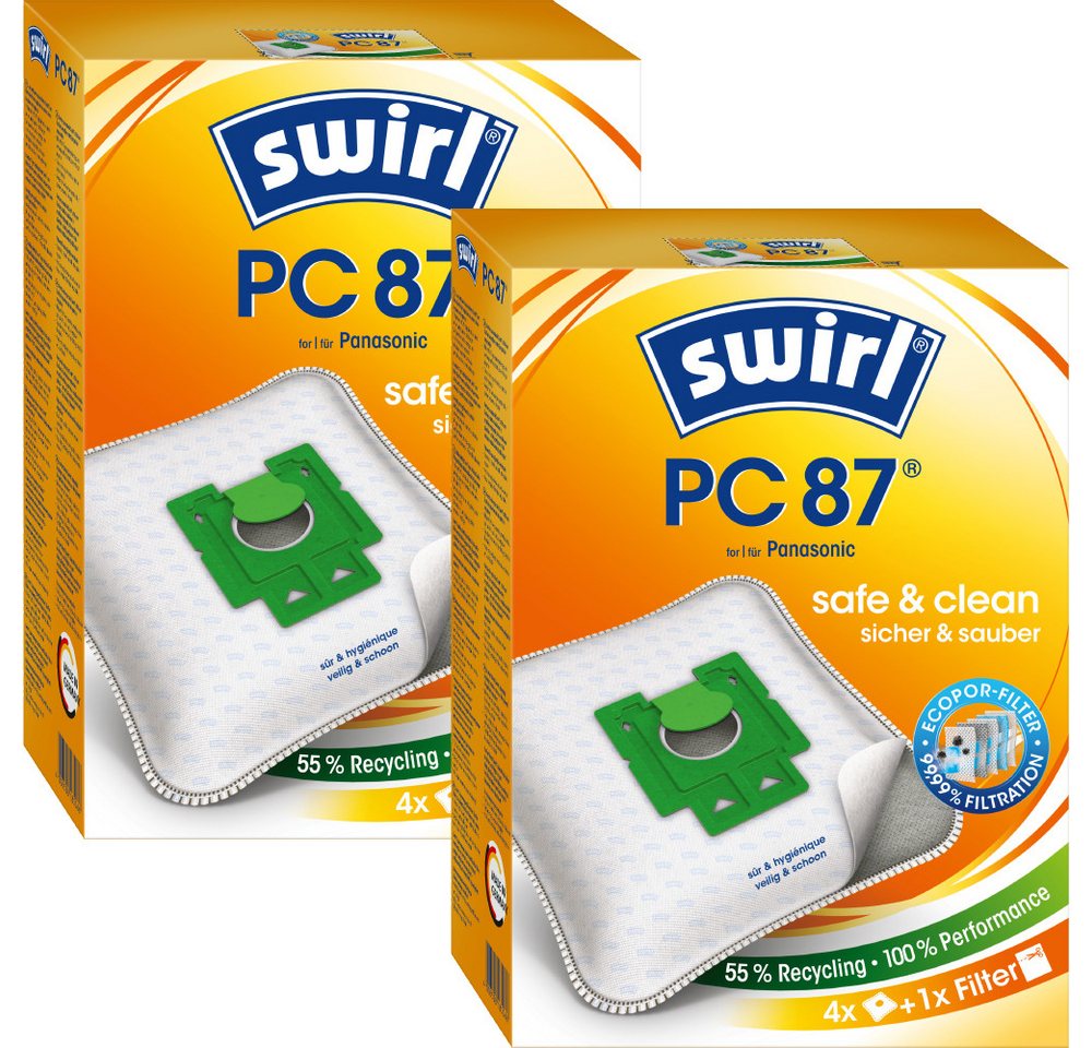 Swirl Staubsaugerbeutel Swirl PC87 PC 87, passend für Panasonic Staubsauger, inkl. 2 Filter - zuschneidbar, 8 St., Optimale Passform, MicroPor® Plus-Qualität für lange Nutzungsdauer Bild 2
