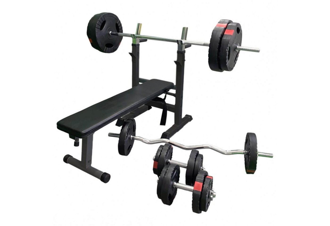 GORILLA SPORTS Hantelbank Hantelbank mit Langhantelset Gripper 100 kg
