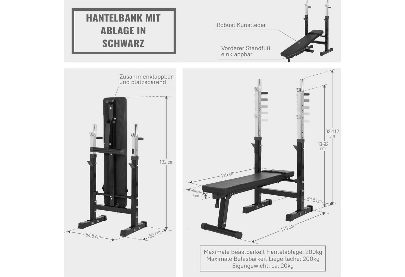 GORILLA SPORTS Hantelbank Hantelbank mit Langhantelset Gripper 100 kg Bild 3