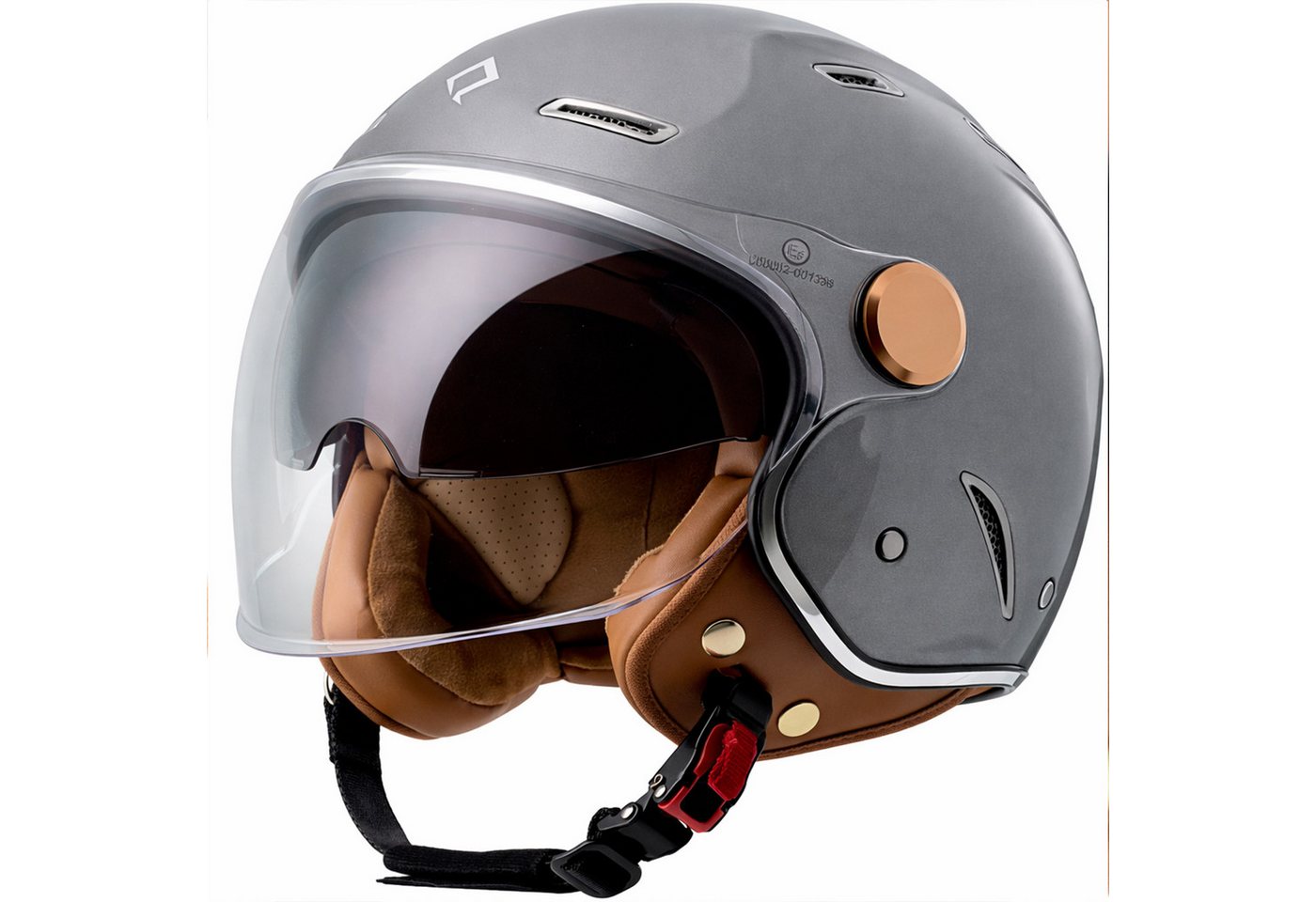 Burnout Motorradhelm Jethelm Retro Look, Sonnenvisier Klarsichtvisier, ECE 22.14
