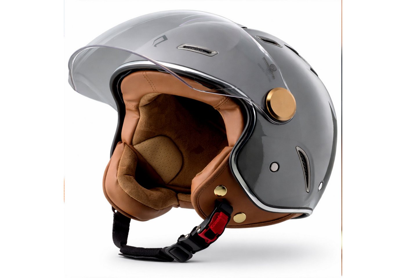 Burnout Motorradhelm Jethelm Retro Look, Sonnenvisier Klarsichtvisier, ECE 22.14 Bild 2