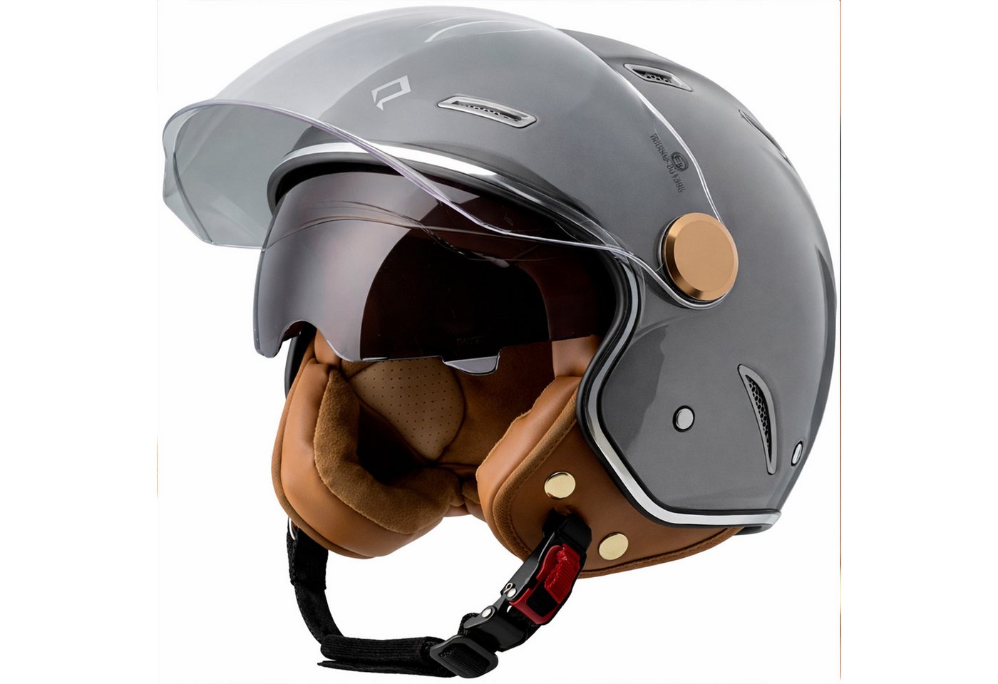 Burnout Motorradhelm Jethelm Retro Look, Sonnenvisier Klarsichtvisier, ECE 22.14 Bild 3