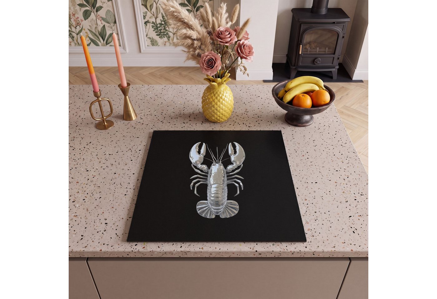 MuchoWow Herd-Abdeckplatte Hummer - Silber - Metallisch - Luxus, Vinyl, (1 tlg), Küche Herdabdeckung Ceranfeld Induktionsfeld Vinyl, 60x60 cm Bild 5