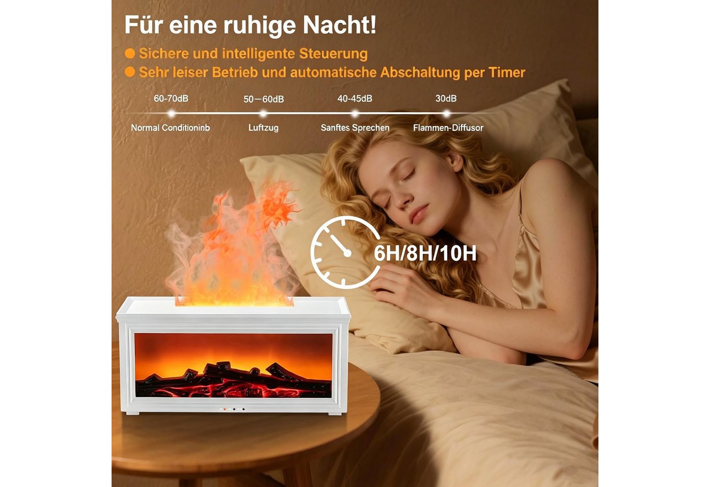 KINSI Luftbefeuchter Aroma Diffuser mit Luftbefeuchter, Kamin Flammen Effekt, LED Licht, Ultraschall-Luftbefeuchter, großer Wassertank (280 ml), 7 Lichtfarben Bild 3