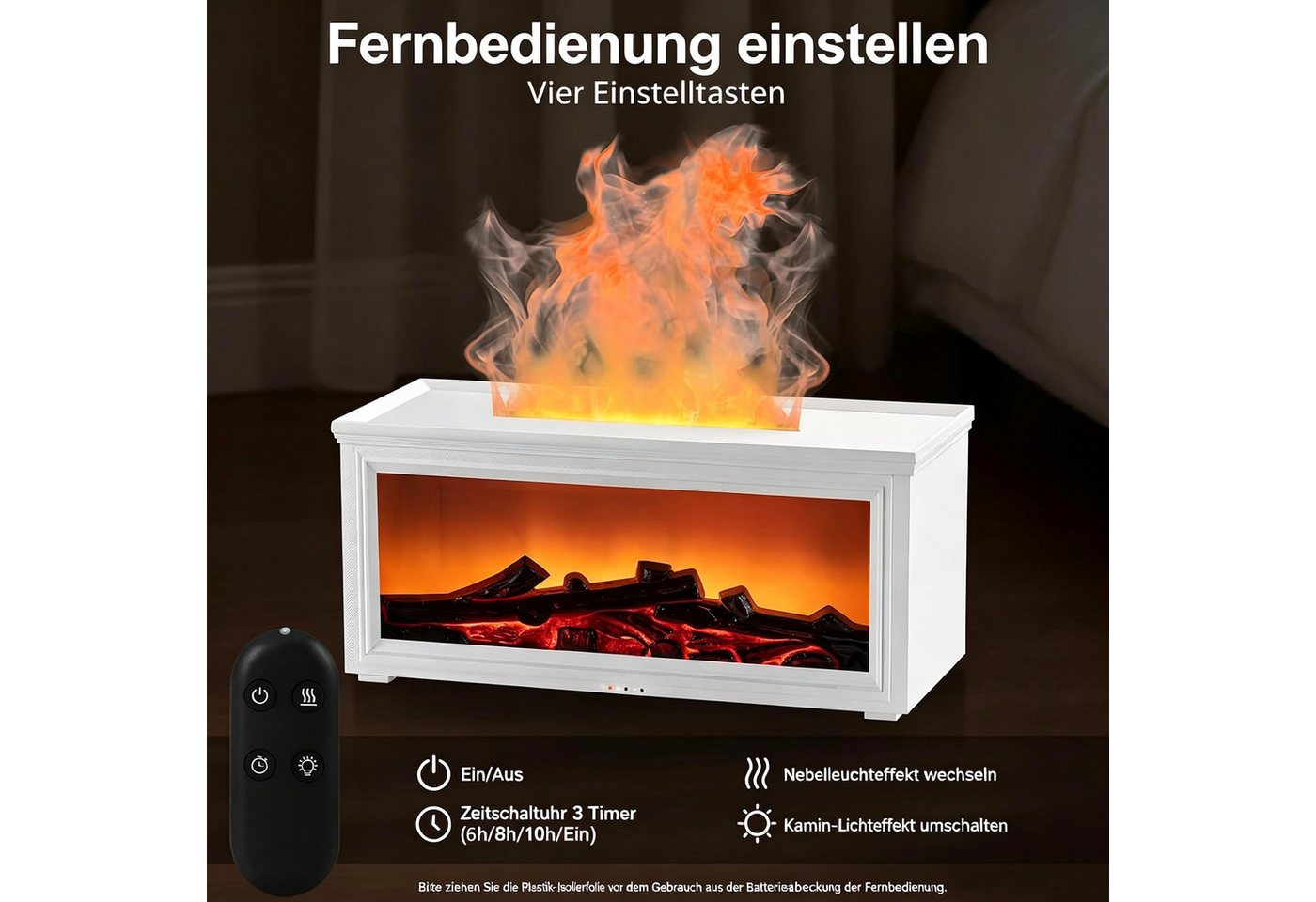 KINSI Luftbefeuchter Aroma Diffuser mit Luftbefeuchter, Kamin Flammen Effekt, LED Licht, Ultraschall-Luftbefeuchter, großer Wassertank (280 ml), 7 Lichtfarben Bild 4