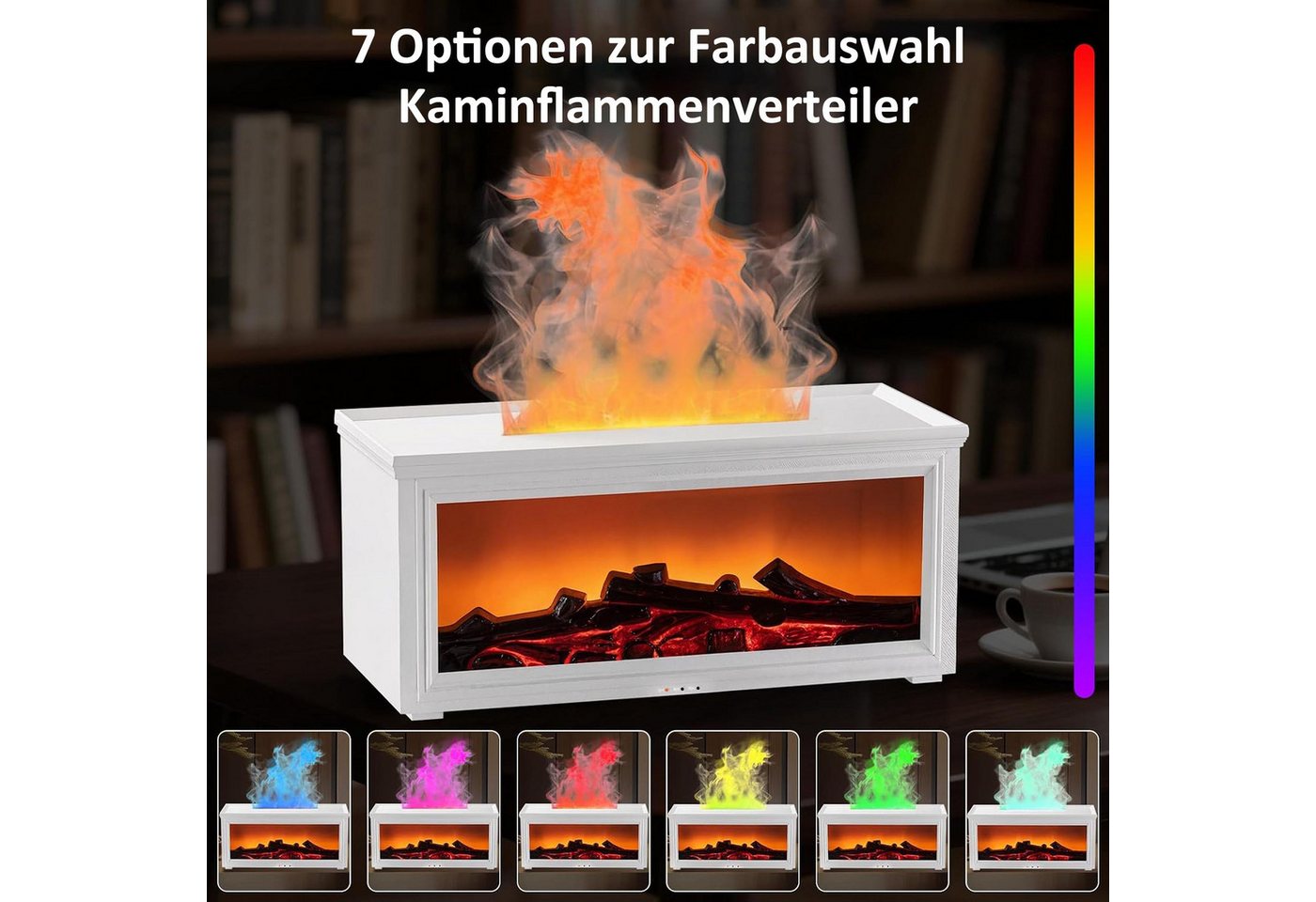 KINSI Luftbefeuchter Aroma Diffuser mit Luftbefeuchter, Kamin Flammen Effekt, LED Licht, Ultraschall-Luftbefeuchter, großer Wassertank (280 ml), 7 Lichtfarben Bild 5