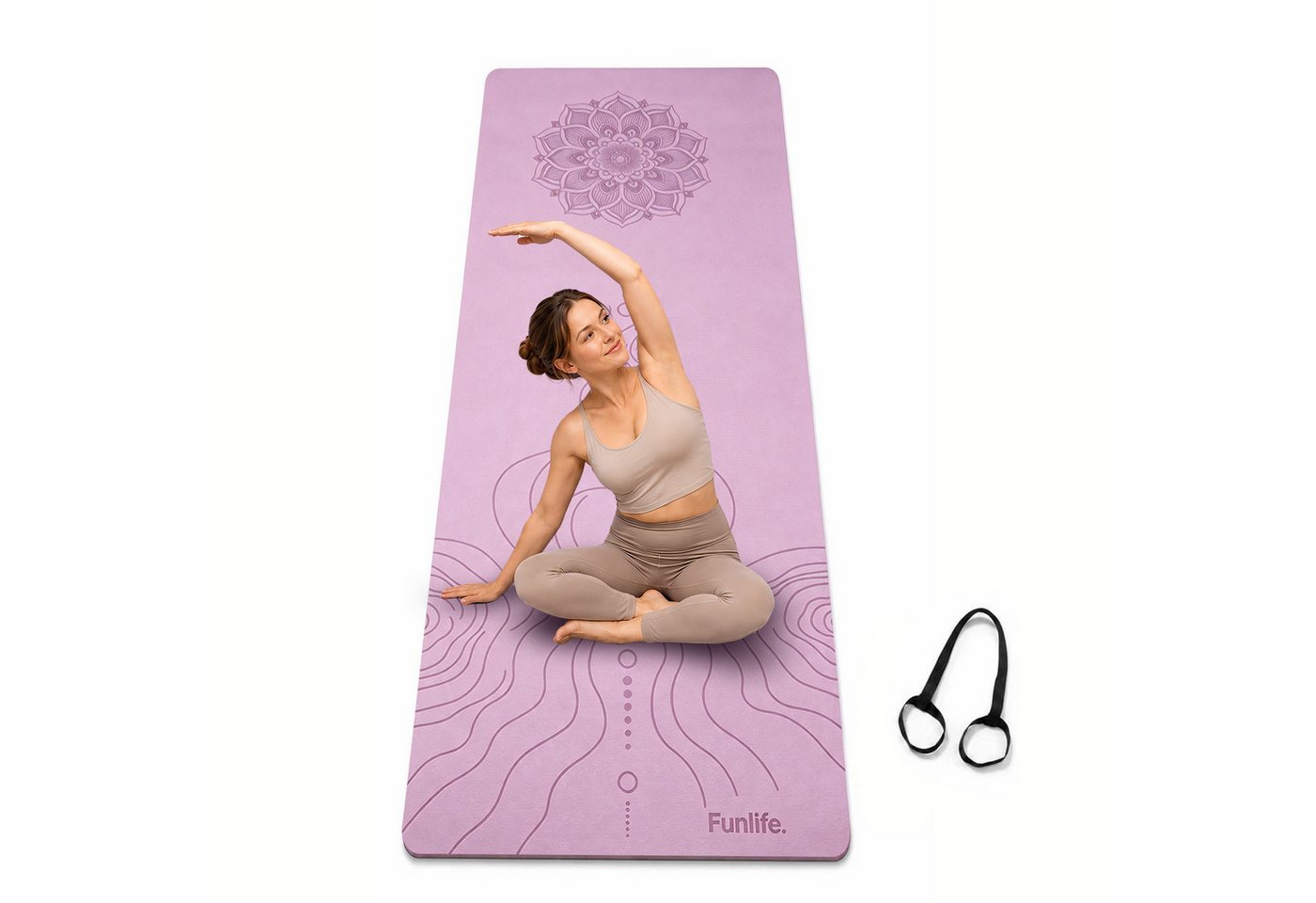FunLife Yogamatte Comfort 61 cm– einzeln oder mit 3 Widerstandsbändern (Set, Yogamatte, Tragegurt), 8 mm gepolstert, rutschhemmend, formstabil, mit Tragegurt Bild 5
