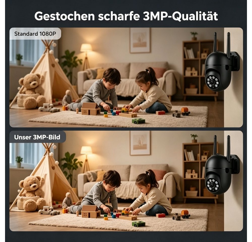 ANTCOOL Überwachungskamera 4er Set WLAN Kamera Innen/Außen, Personenerkennung, Nachtsicht (2-tlg)
