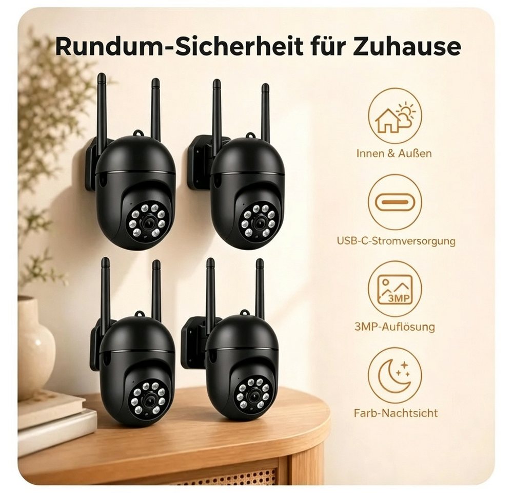 ANTCOOL Überwachungskamera 4er Set WLAN Kamera Innen/Außen, Personenerkennung, Nachtsicht (2-tlg) Bild 3