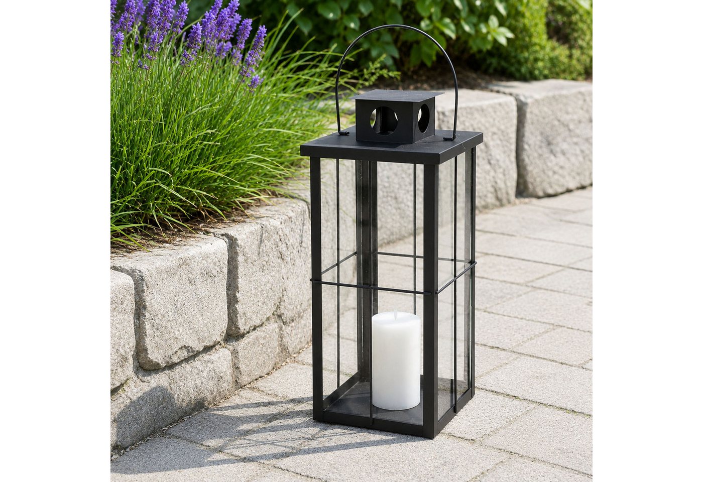 Mojawo Laterne Stalllaterne Metall Laternen Schwarz Gartenlaterne Windlicht B20xH45cm Bild 2