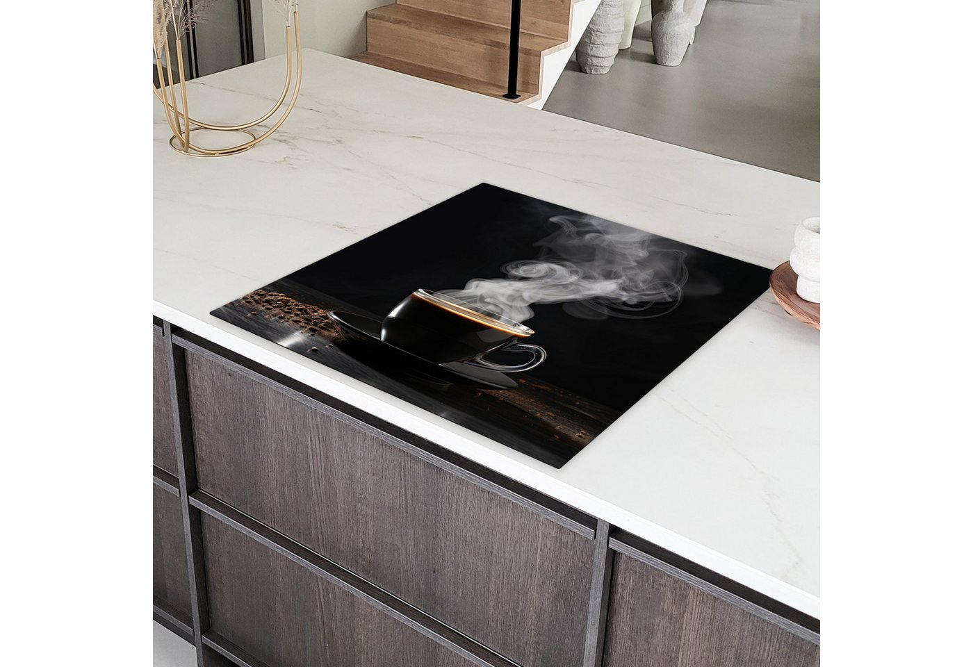MuchoWow Herd-Abdeckplatte Schwarz - Kaffee, Vinyl, (1 tlg), Cerankochfeld Abdeckung, Herd Abdeckplatten Vinyl, 58x59 cm