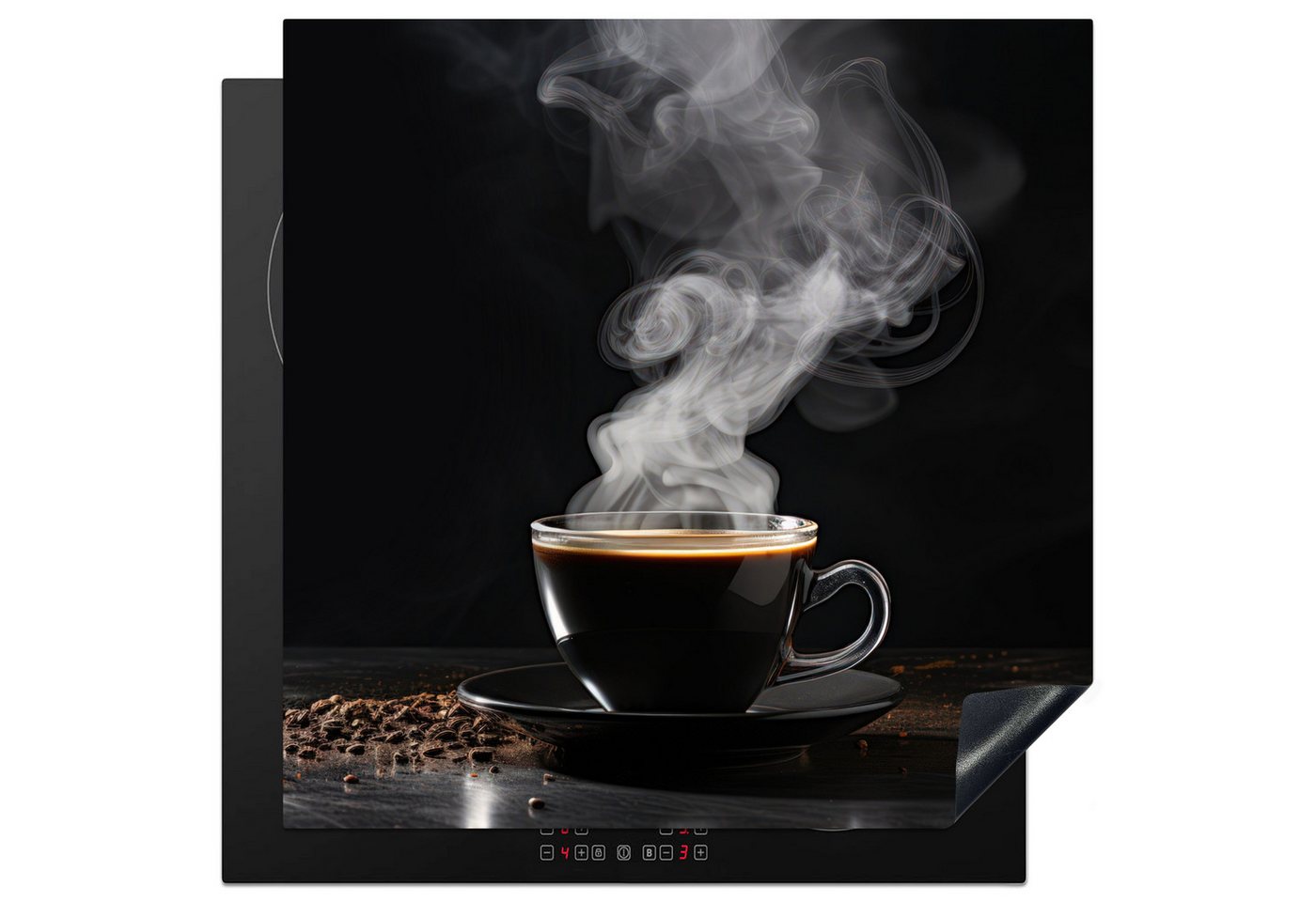 MuchoWow Herd-Abdeckplatte Schwarz - Kaffee, Vinyl, (1 tlg), Cerankochfeld Abdeckung, Herd Abdeckplatten Vinyl, 58x59 cm Bild 4