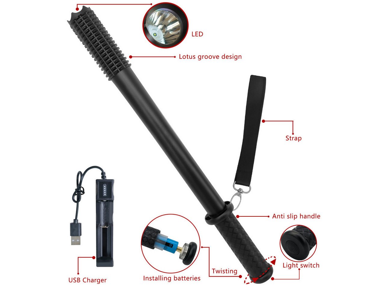 Fine Life Pro Taschenlampe USB-LED-Taschenlampe, 1 Set, 3 Modi, wiederaufladbar, für Camping und Wandern Bild 4